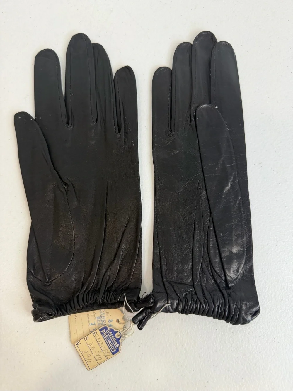 Vintage Christian Dior Black Leather Gloves Rolled Cuff Size 7½
